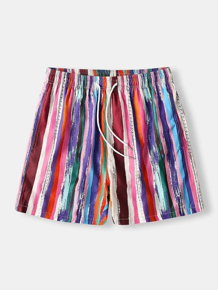 Men Graffiti Stripe Swim Trunks Casual Lightweight Mid Length Shorts With Pockets