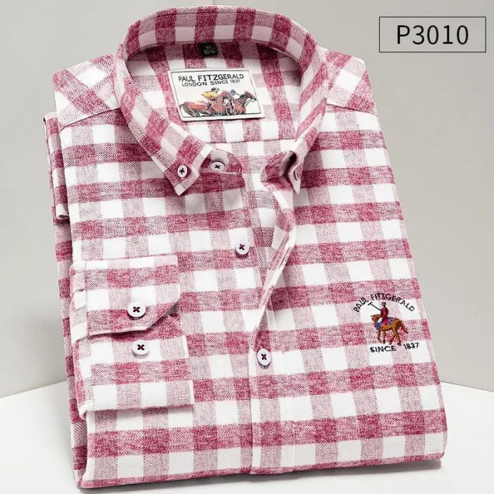 Men'S Premium Winter Plaid 100% Pure Cotton Business Shirt