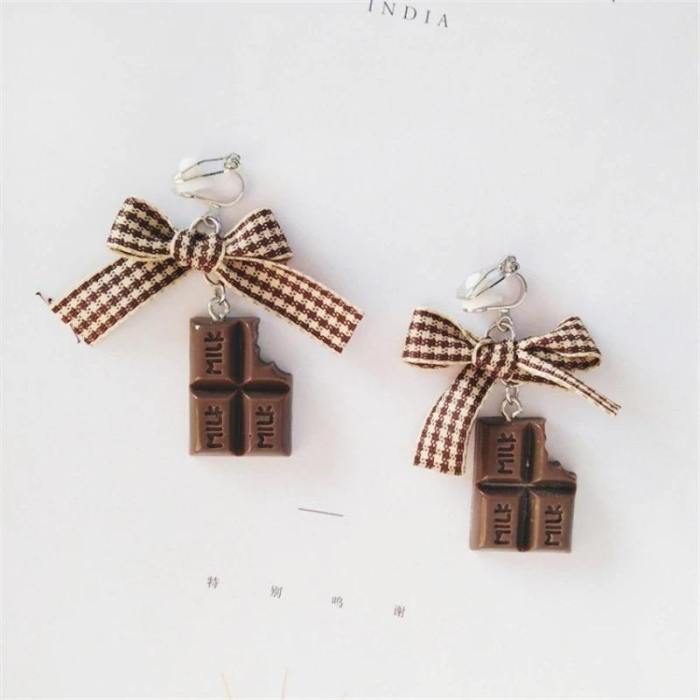 Unique Korean Bow And Chocolate Drop Earrings