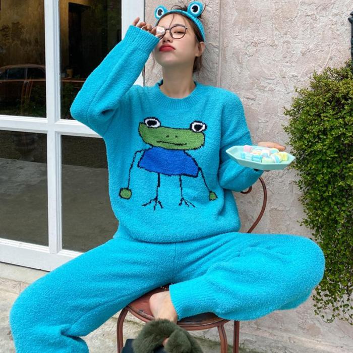 Frog Knitted Pajamas Set With Headband