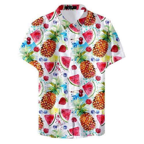 Men'S Printed Hawaiian Style Casual Doodle Floral Shirt-11