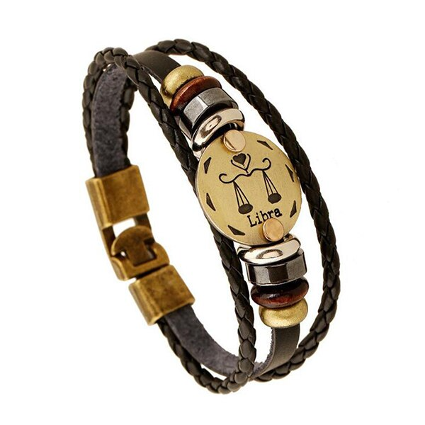 12 Zodiac Signs Leather Bracelet