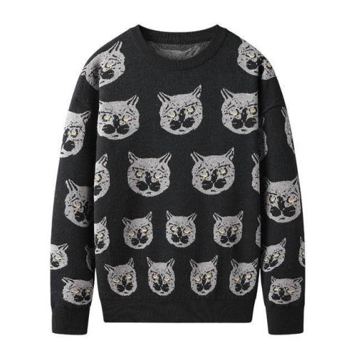 Cartoon Cat Mens Winter Warm Knitted Sweater