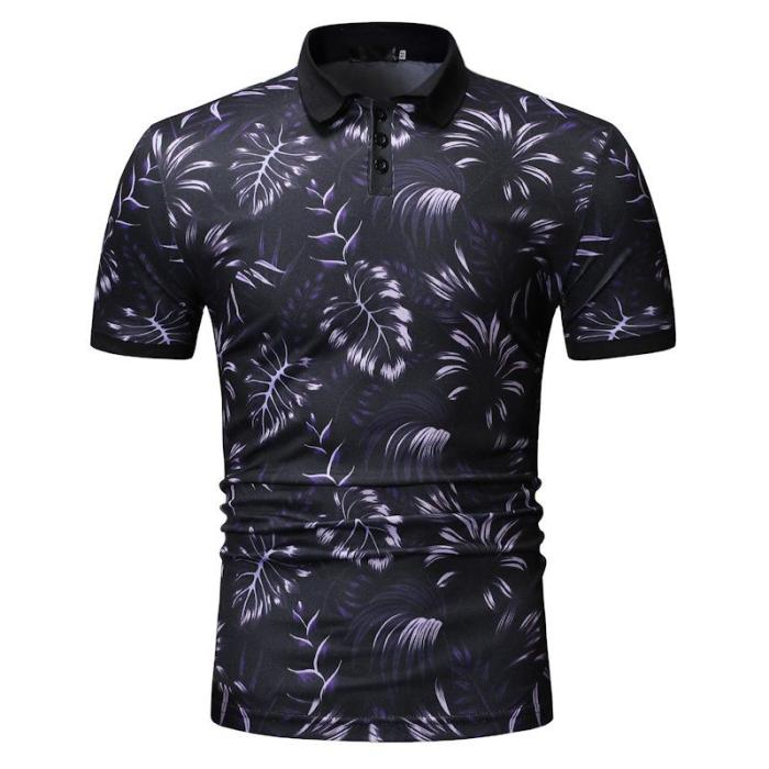 Men'S Hawaiian Print Oversize Casual Polo Shirt