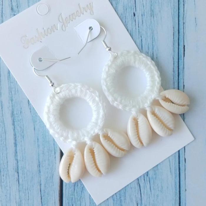 Boho Beach Shell Tassel Crochet Earrings