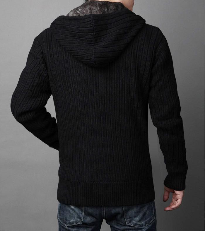 Mens Cardigans Sweaters Casual Hooded Warm Thicken Fur Lining Hombre Knitwear