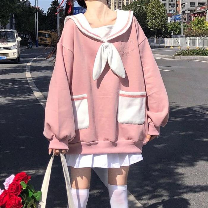 Japanese Preppy Style Jk Student Casual Sweatshirt Bowknot ...