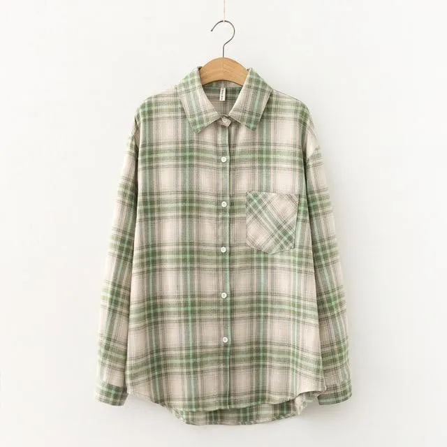 Fashion Women Plaid Shirt Chic Checked Blouse Long Sleeve Female Casual Print Shirts Loose Cotton Tops Blusas Spring S