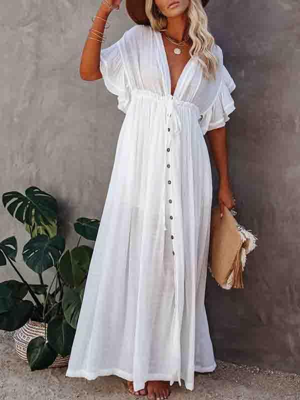 Womens Beach Cover Up Dress See Through Empire Maxi Dress