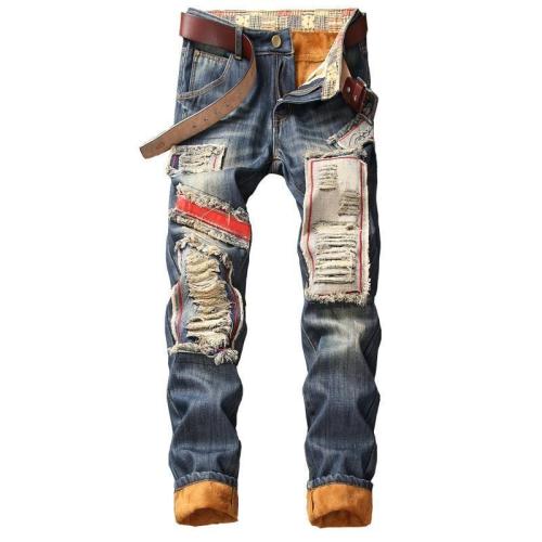 Denim Designer Hole Jeans High Quality Ripped For Men Size 28-38 40  Autumn Winter Plus Velvet Hip Hop Punk Streetwear