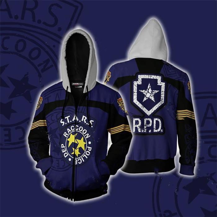 Resident Evil Game Raccoon Police Department Rpd Blue Cosplay Unisex 3D  Printed Hoodie Sweatshirt Jacket With