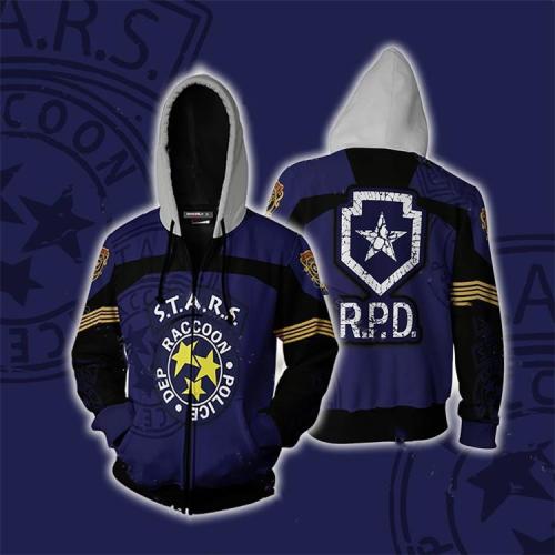 Resident Evil Game Raccoon Police Department Rpd Blue Cosplay Unisex 3D Printed Hoodie Sweatshirt Jacket With Zipper