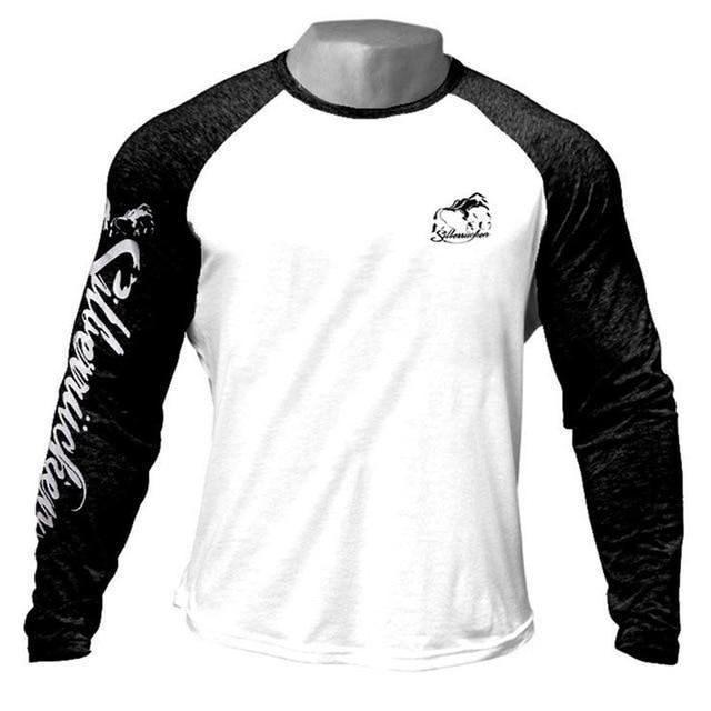 Casual Long Sleeve Cotton T-Shirt Men Gym Fitness Bodybuilding Workout