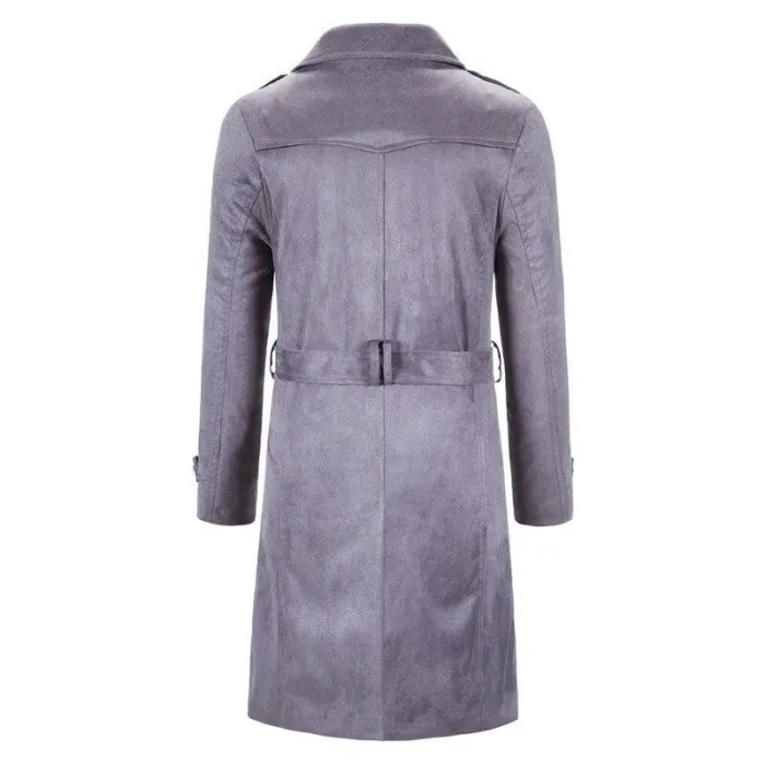 Men'S Long Trench Coat Belted Woolen Coat Charming Vintage British Style
