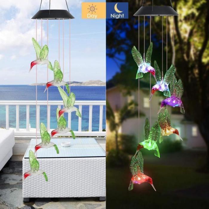 Color-Changing Solar Led Waterproof Hummingbird Wind Chimes