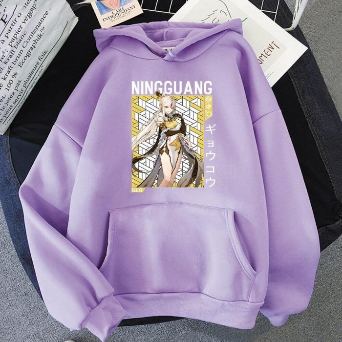 Genshin Impact Anime Hoodie Ninggunag Unisex Streetwear Harajuku Oversize Sweatshirt Cartoon Print Pullover