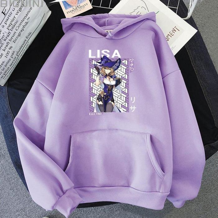 Genshin Impact Anime Hoodie Sweatshirts Lisa Graphic  Game Unisex Pullovers Fashion Top