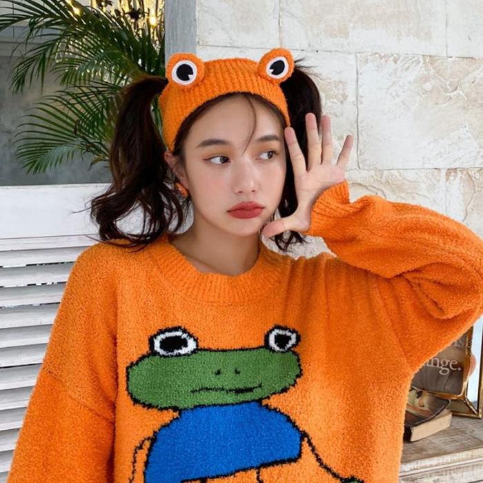 Frog Knitted Pajamas Set With Headband