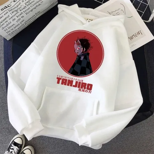 Demon Slayer Anime Tanjiro And Nezuko Pullover Thick Loose Hoodie  Contrast Color Sweatshirt