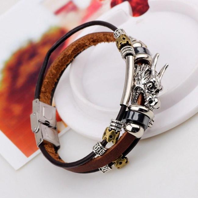 Tibetan Dragon Leather Bracelet