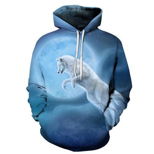 White Wolf Blue Moon 3D Sweatshirt Hoodie Pullover