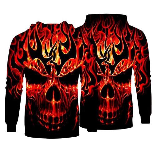 Men Hoodies Top Pullover Sweatshirt Hoodies Print Skull Pattern Clothing-3