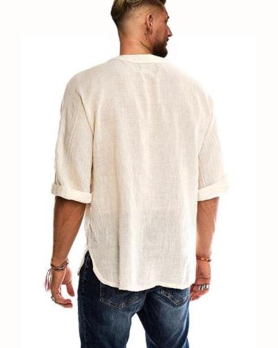 Men'S V-Neck Cotton Casual Bandage Fashion T Shirt