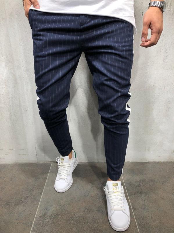 Men'S Stripe Elastic Waist Slim Casual Tousers