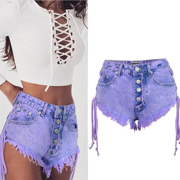 Purple Corset Jean Shorts