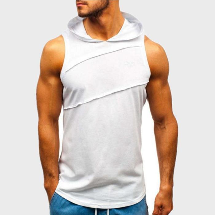 Men'S Hooded Embroidered Letter Fitness Vest