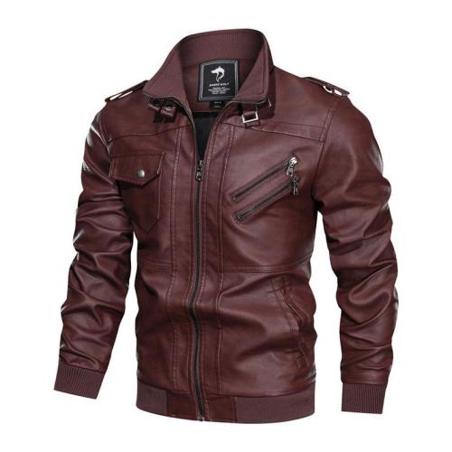 European-American Style Men Stand Collar Pu Leather Clothing