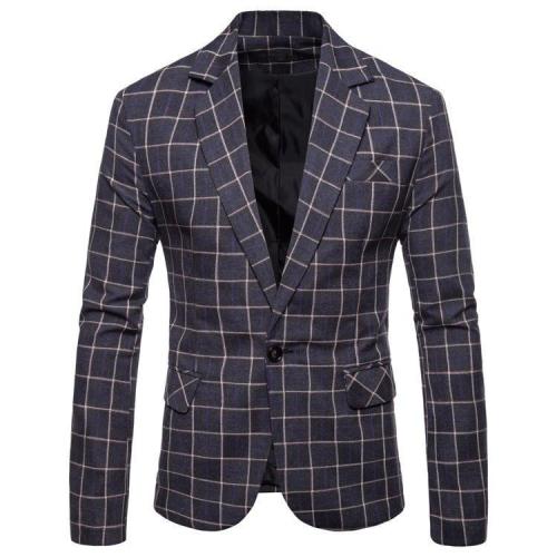 Men'S Slim Button Suit Plaid Turn-Down Collor Tops Solid Jacket Coat