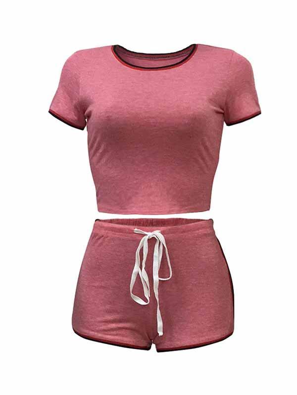 Sports Sexy Two Piece Outfits For Women Crop Top And Shorts Set