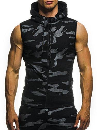 Men'S  Arrivals Camouflage Casual Slim Sleeveless Hooded Vest