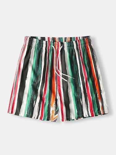 Men Graffiti Stripe Swim Trunks Casual Lightweight Mid Length Shorts With Pockets