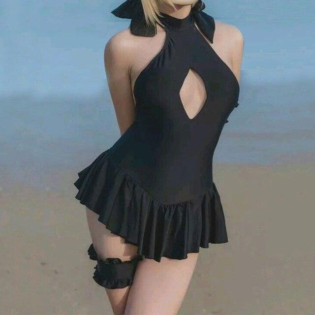 Japanese Anime My King Cos Dead Pool Water Black Swimsuit Baby Neck Openwork Dress Black Halter Dress With Neck Suit Swimsuit