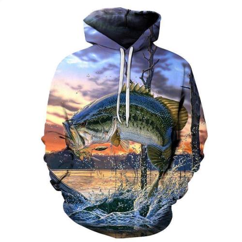 Bass Jumping Out Of Water 3D Sweatshirt Hoodie Pullover