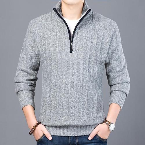 Mens Stand Collar Sweater Casual Pullover Warm Cardigan