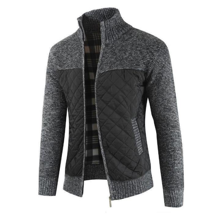 Men Fashion Patchwork Color Zipper Thick Knitted Cardigan