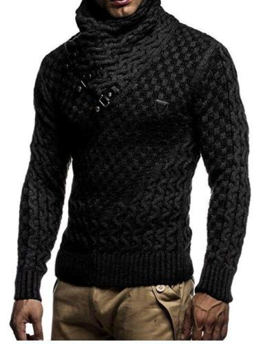 Turtleneck Sweater Winter Knit Slim Fit Button Outwear Pullover Sweater