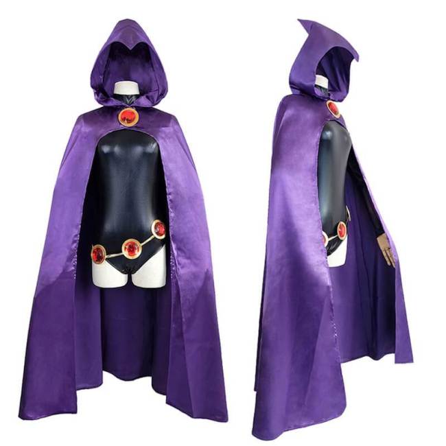 Superhero Teen Titans Raven Zentai Jumpsuit With Cloak Cosplay Costume