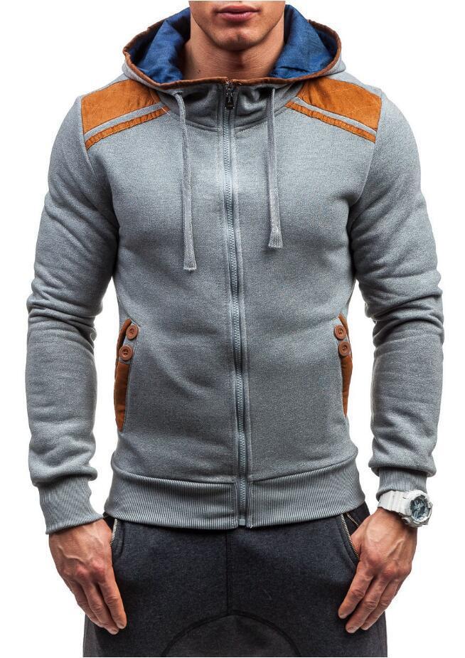 Men Slim Patchwork Cardigan Zipper Sweatershirt