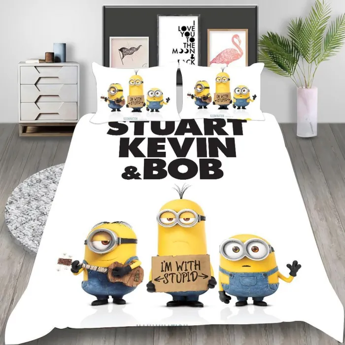 Minions Cosplay Bedding Set Duvet Cover Pillowcases Halloween Home Decor