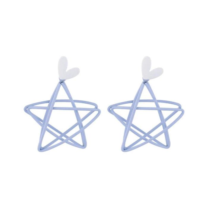Adorable Light Blue Star Statement Earrings