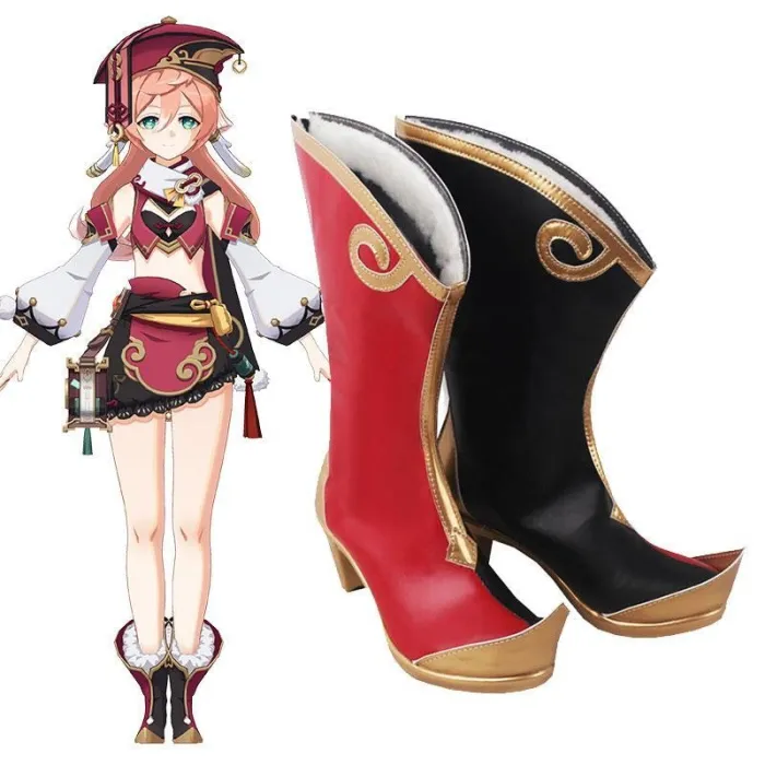 Genshin Impact Yanfei Red Black Shoes Cosplay Boots