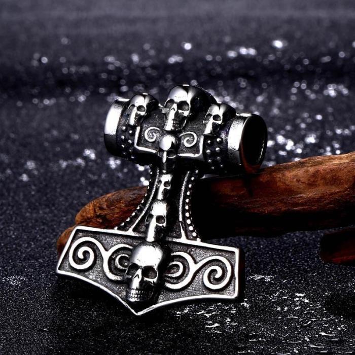 Nordic Viking Skull Hammer Pendant Necklace