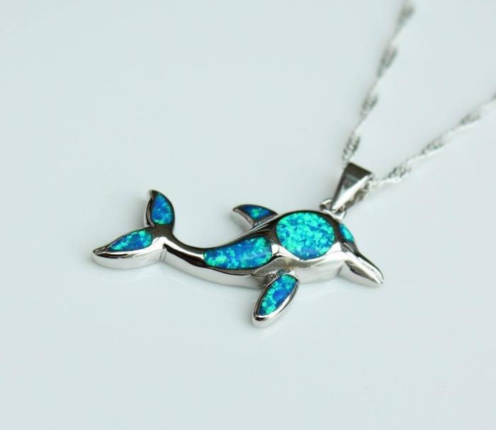 Cute Fire Opal Style Dolphin Necklace