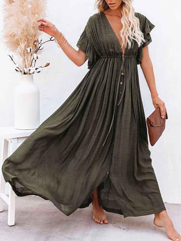 Womens Beach Cover Up Dress See Through Empire Maxi Dress