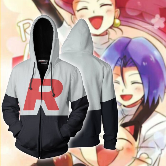 Pokémon Anime Rocket Team Red R Cosplay Unisex 3D Printed Hoodie Sweatshirt Jacket With Zipper