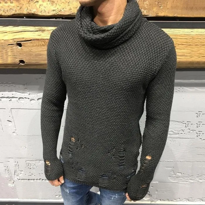 Street Fashion Broken Hole High Collar Sweater